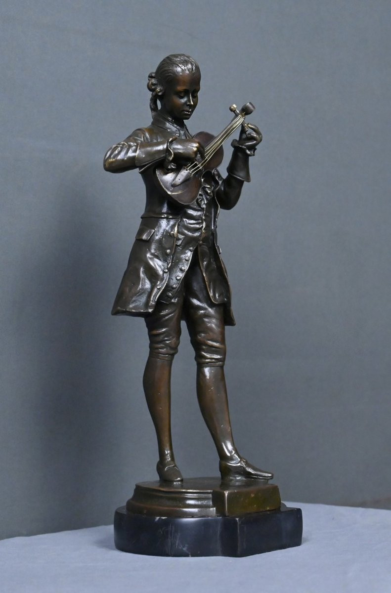 Bronze Sculpture "mozart Tuning His Violin" – 20th Century-photo-5