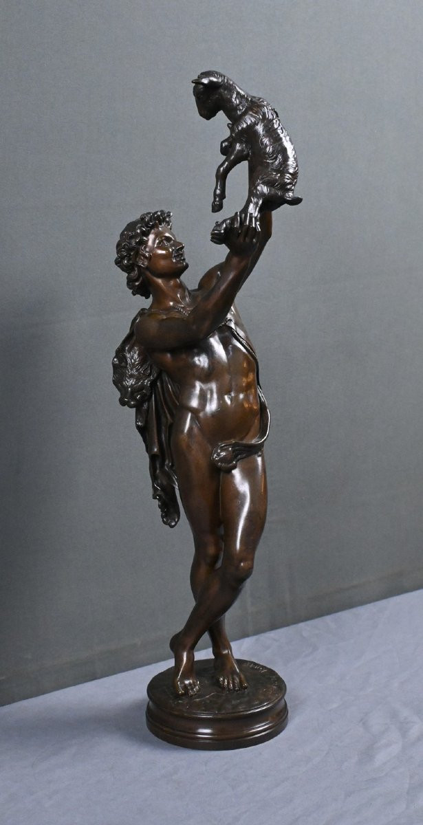 Important Bronze « Faune jouant avec un Chevreau » signé Gumery – 2ème partie XIXe-photo-3