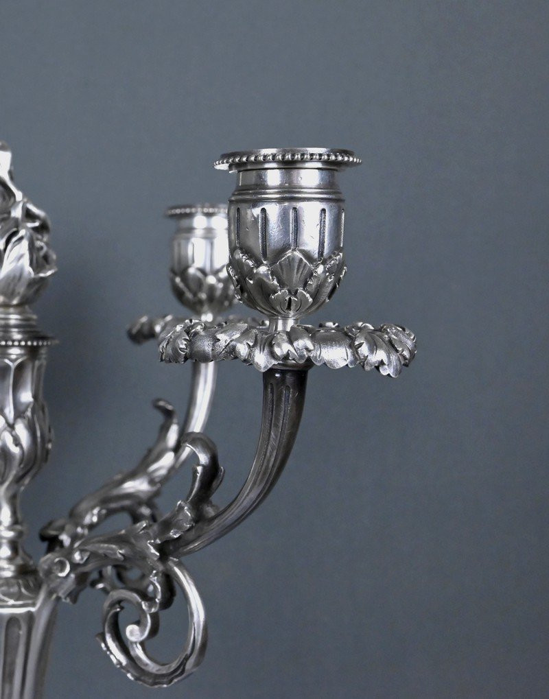 Pair Of Silvered Bronze Candelabra, Louis XVI Style – Late 19th Century-photo-2