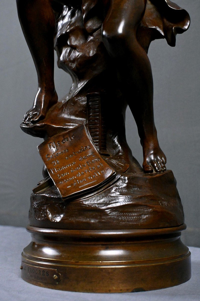 Important Bronze Sculpture "progress" Signed E. Picault – Late 19th Century-photo-6