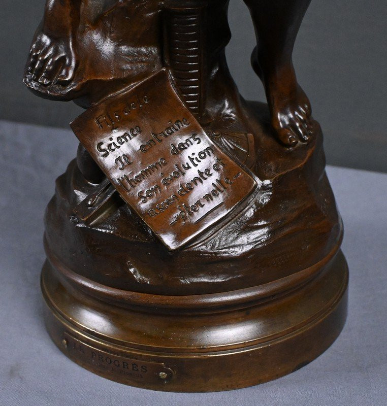 Important Bronze Sculpture "progress" Signed E. Picault – Late 19th Century-photo-7