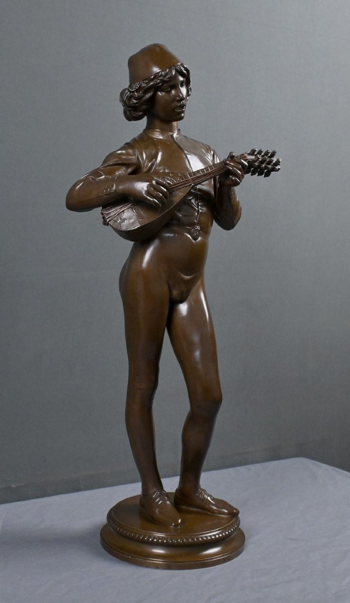 Important Bronze « Le Chanteur Florentin » signé P. Dubois – 1865-photo-3