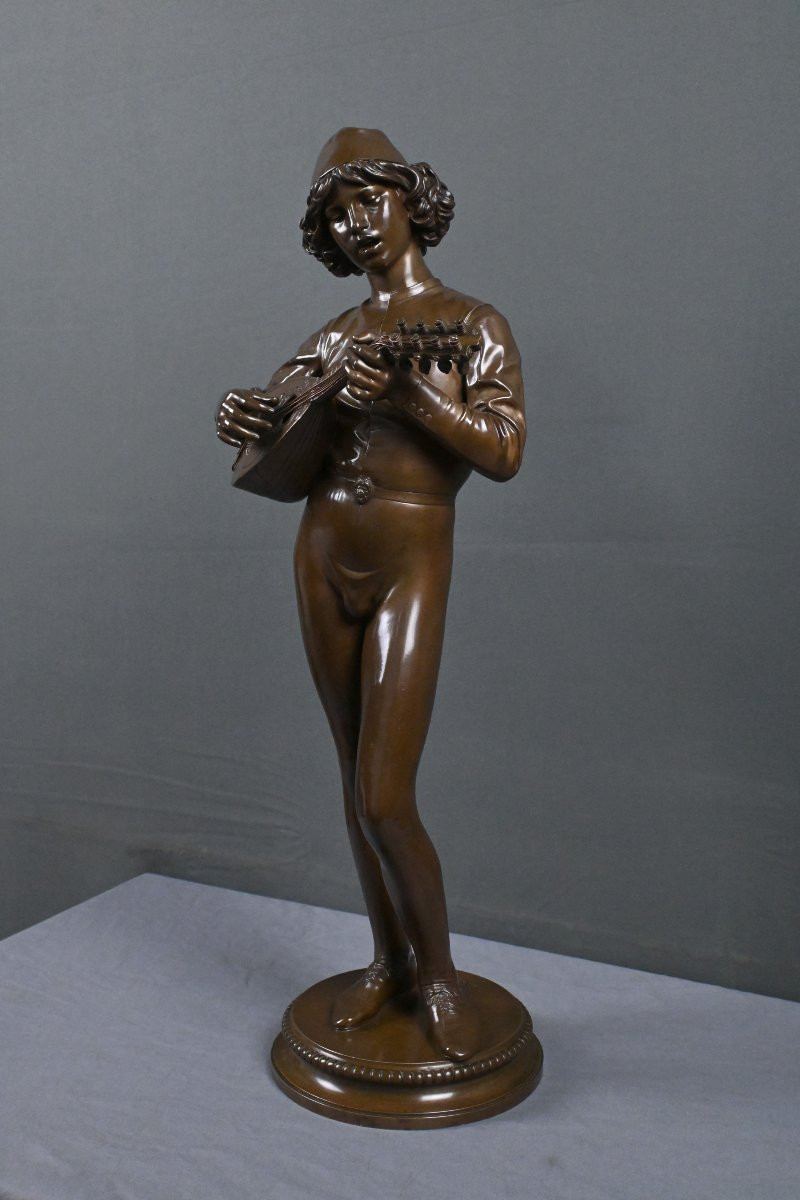 Important Bronze « Le Chanteur Florentin » signé P. Dubois – 1865-photo-4