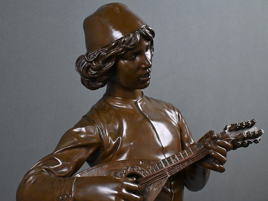 Important Bronze « Le Chanteur Florentin » signé P. Dubois – 1865-photo-4