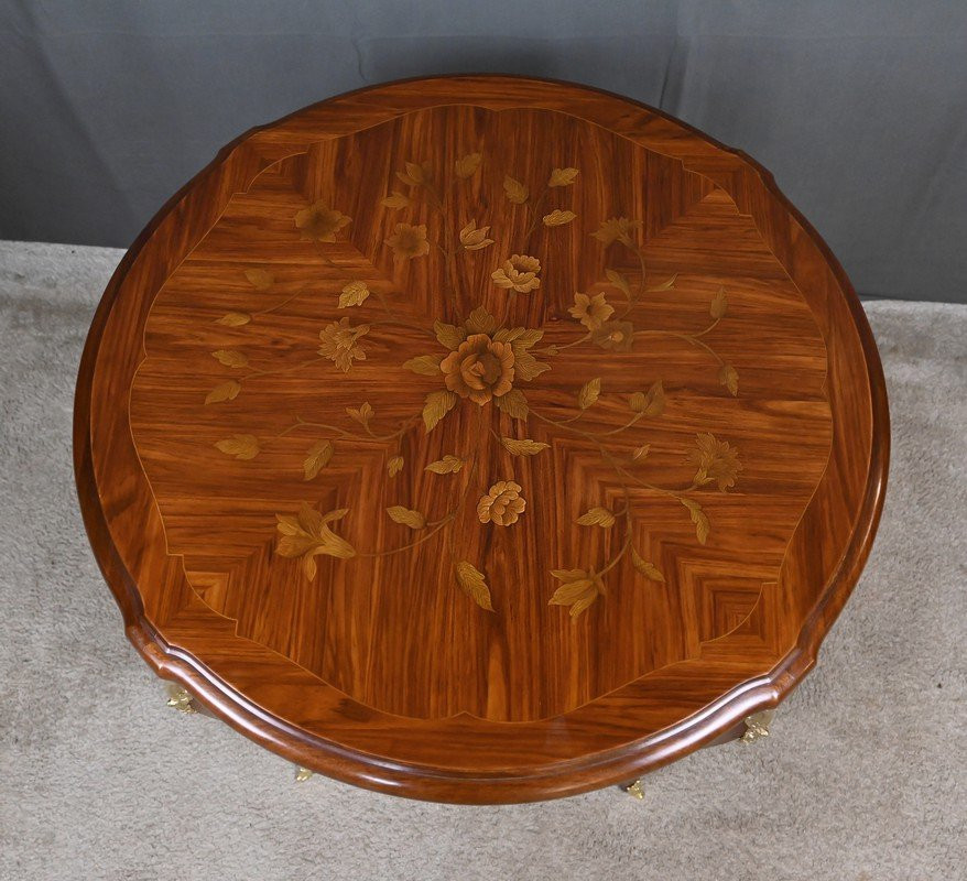 Table de Salon en Marqueterie de Bois de Rose, style Louis XV – Milieu XXe-photo-1