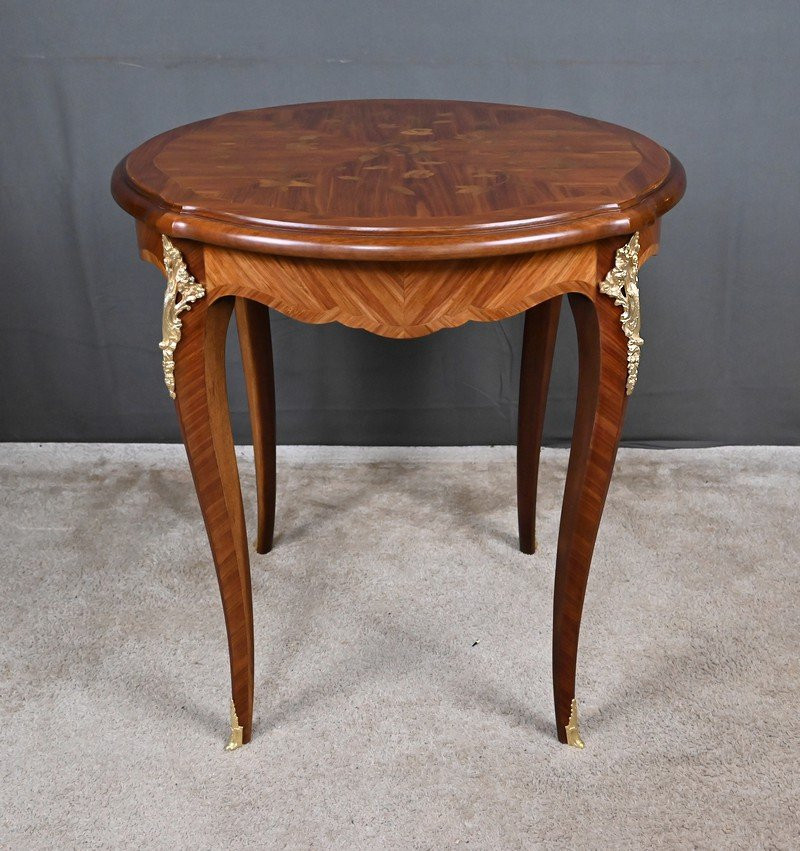 Table de Salon en Marqueterie de Bois de Rose, style Louis XV – Milieu XXe-photo-5
