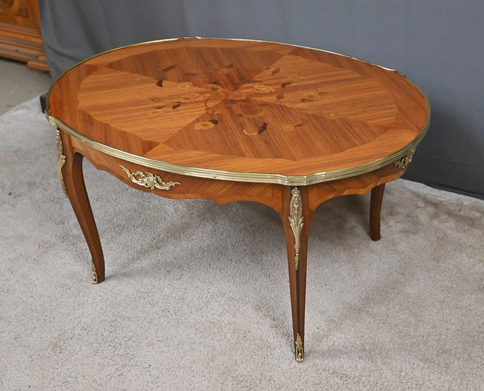 Table Basse en Marqueterie de Bois de Rose, style Louis XV – Milieu XXe-photo-3