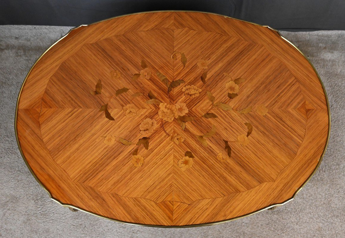 Table Basse en Marqueterie de Bois de Rose, style Louis XV – Milieu XXe-photo-4