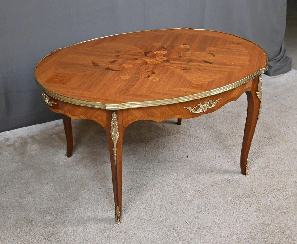 Table Basse en Marqueterie de Bois de Rose, style Louis XV – Milieu XXe-photo-3