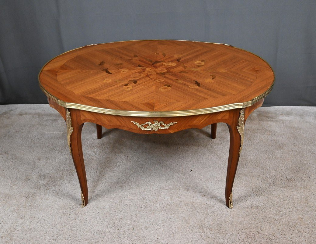 Table Basse en Marqueterie de Bois de Rose, style Louis XV – Milieu XXe-photo-4