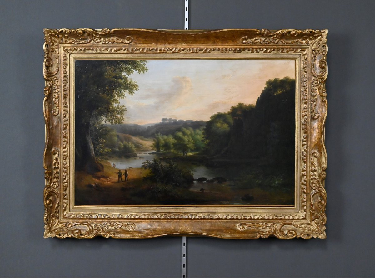 Painting "discussion By The River" Signed A. Savary – Mid-19th Century-photo-1