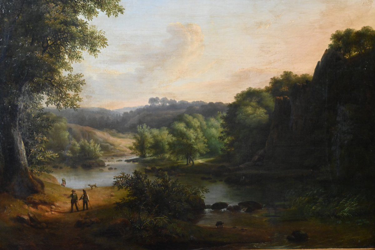 Painting "discussion By The River" Signed A. Savary – Mid-19th Century-photo-3