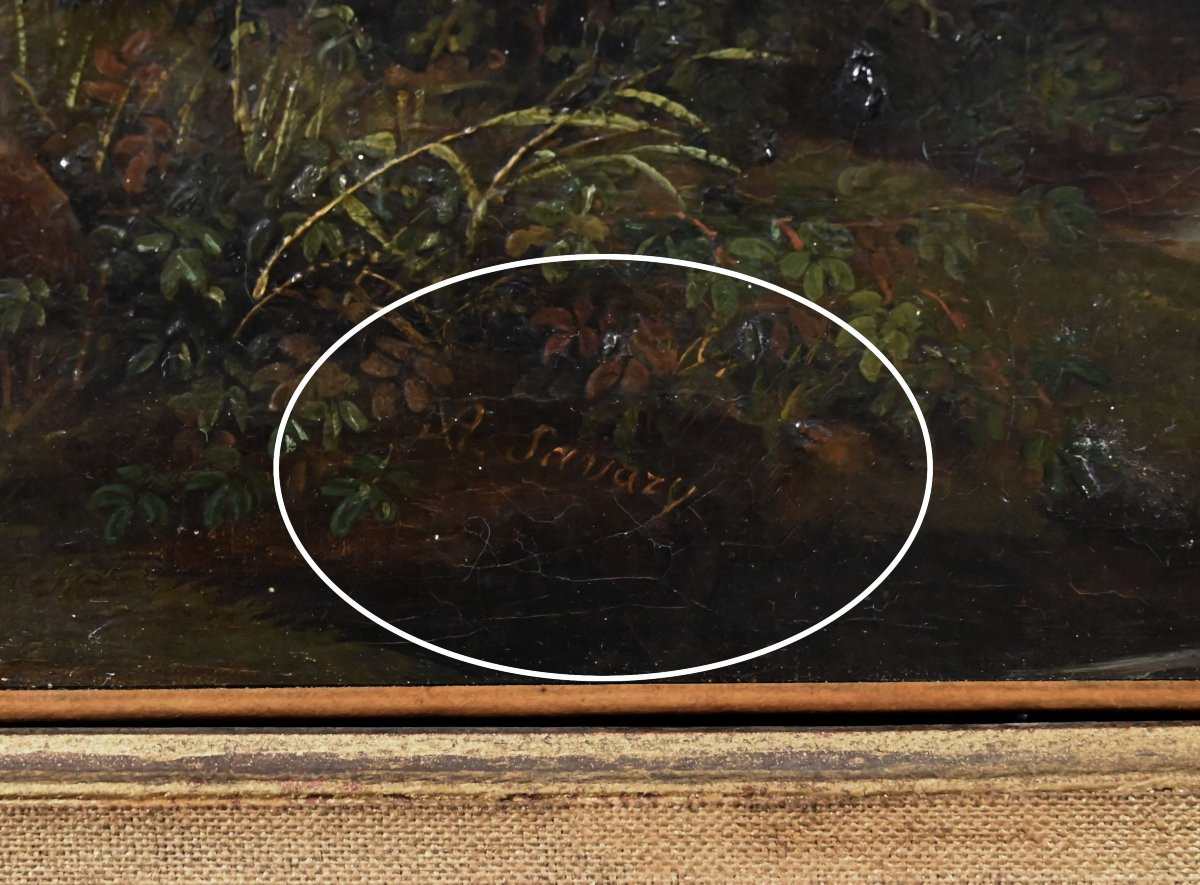 Painting "discussion By The River" Signed A. Savary – Mid-19th Century-photo-8