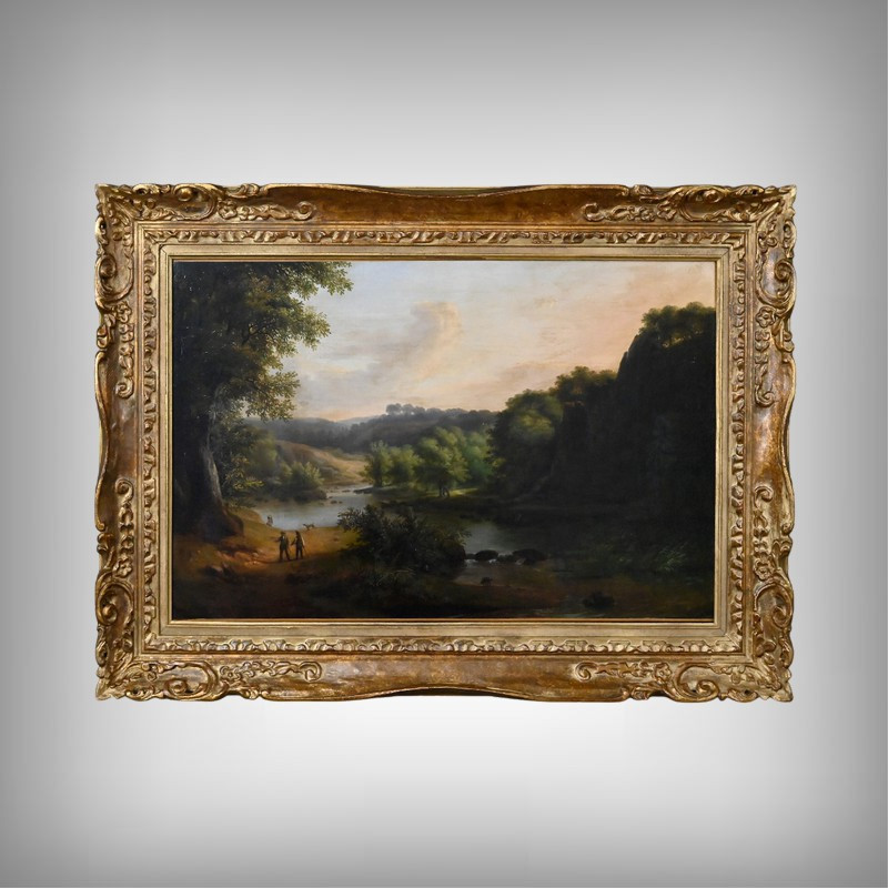 Painting "discussion By The River" Signed A. Savary – Mid-19th Century