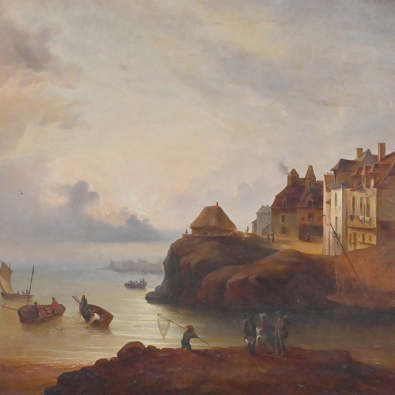 Tableau « Lumière sur le port », école française du XIXe-photo-2