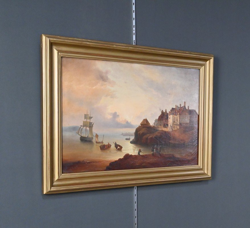 Tableau « Lumière sur le port », école française du XIXe-photo-3