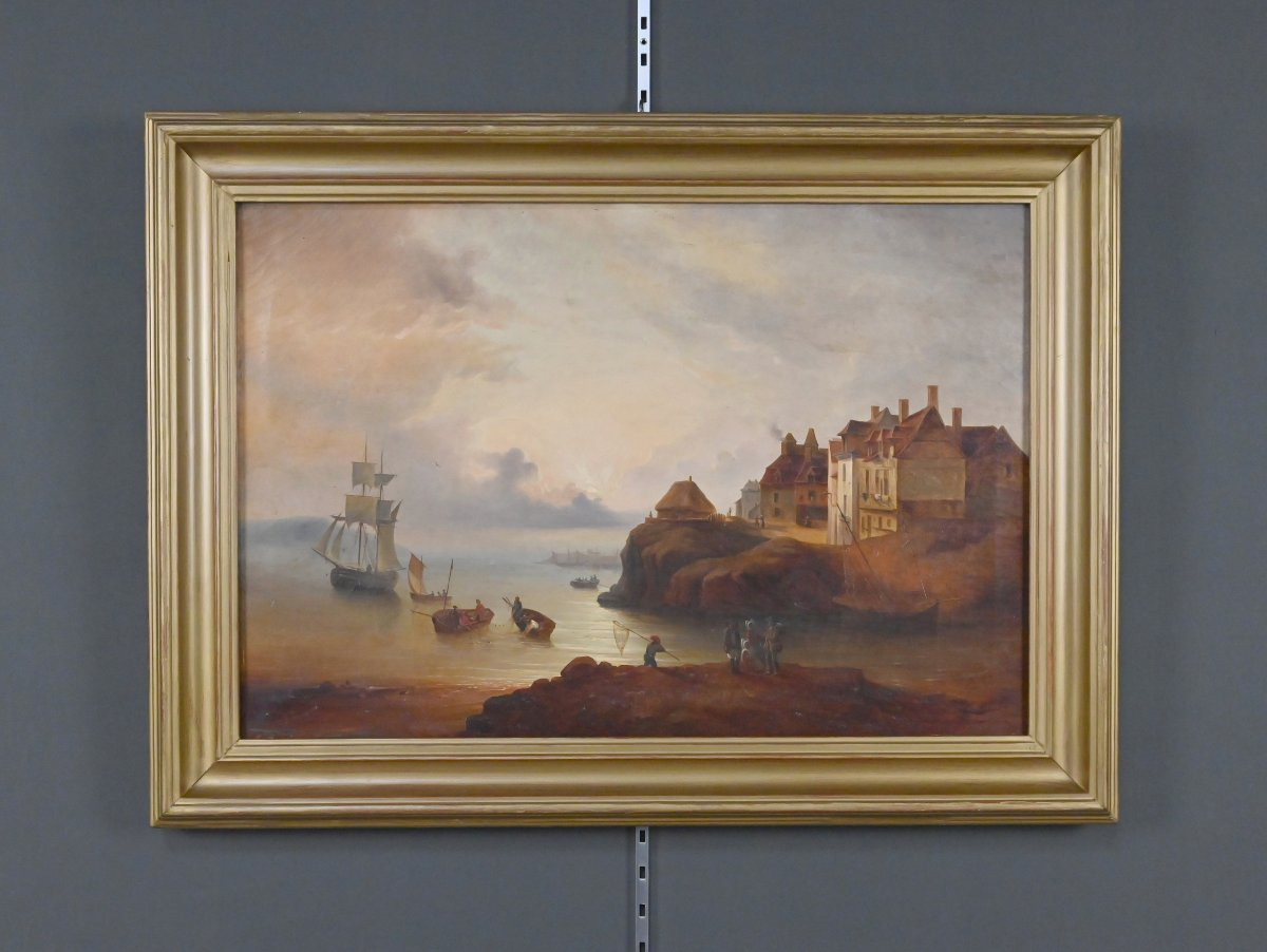 Tableau « Lumière sur le port », école française du XIXe-photo-4