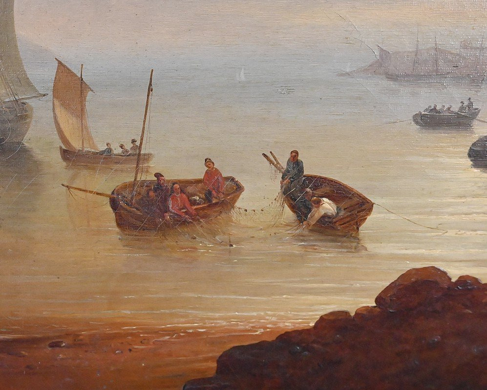 Tableau « Lumière sur le port », école française du XIXe-photo-6