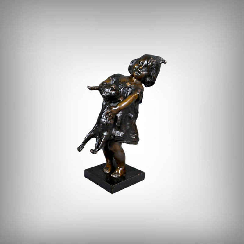 Bronze "the Little Girl And The Cat" Signed J. Clara – Early 20th Century-photo-2