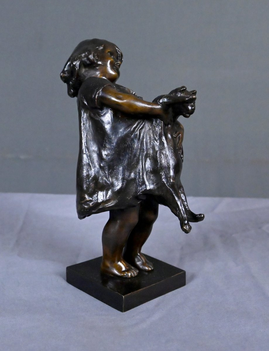 Bronze "the Little Girl And The Cat" Signed J. Clara – Early 20th Century-photo-4