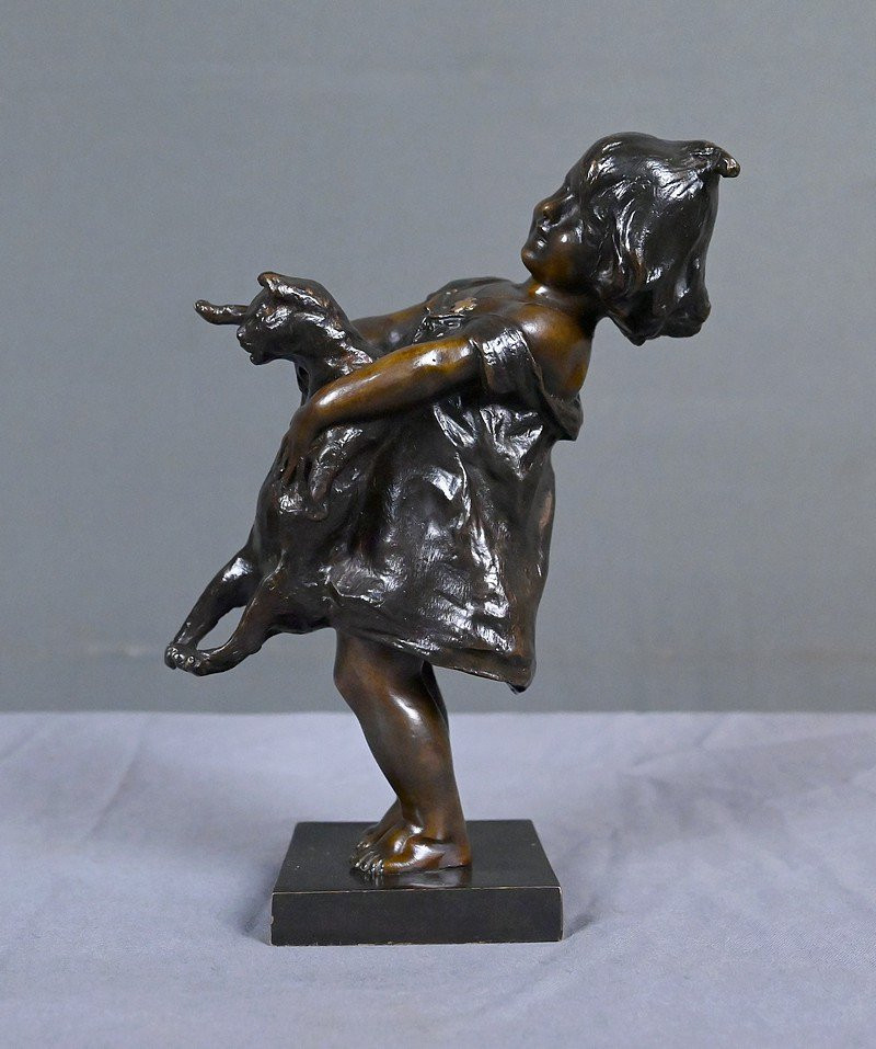 Bronze "the Little Girl And The Cat" Signed J. Clara – Early 20th Century-photo-5