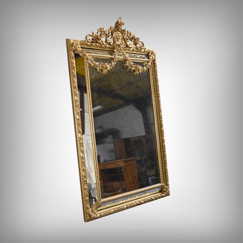 Important Miroir à Parcloses, style Louis XVI – Fin XIXe-photo-2