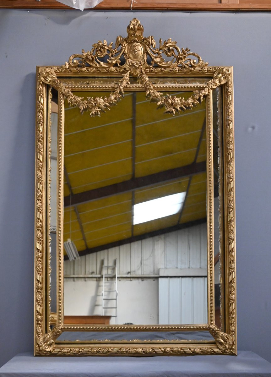Important Miroir à Parcloses, style Louis XVI – Fin XIXe-photo-3