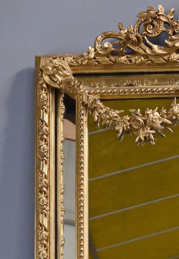 Important Miroir à Parcloses, style Louis XVI – Fin XIXe-photo-3