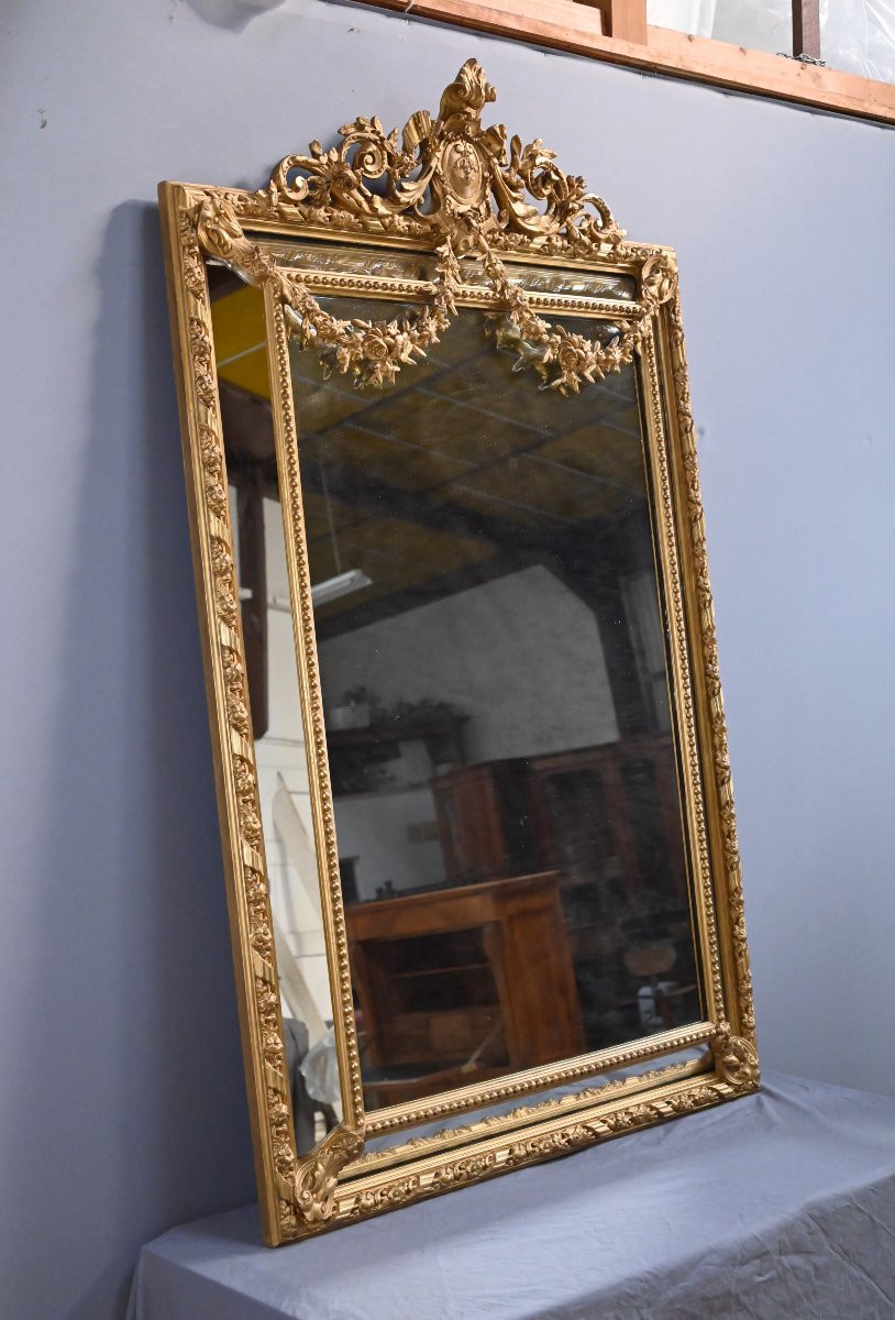 Important Miroir à Parcloses, style Louis XVI – Fin XIXe-photo-4