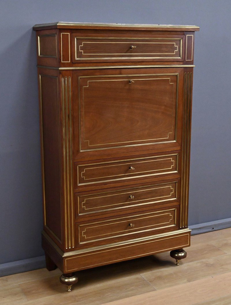 Mahogany Secretary, Louis XVI Style, Napoleon III Period - 2nd Half 19th Century-photo-3