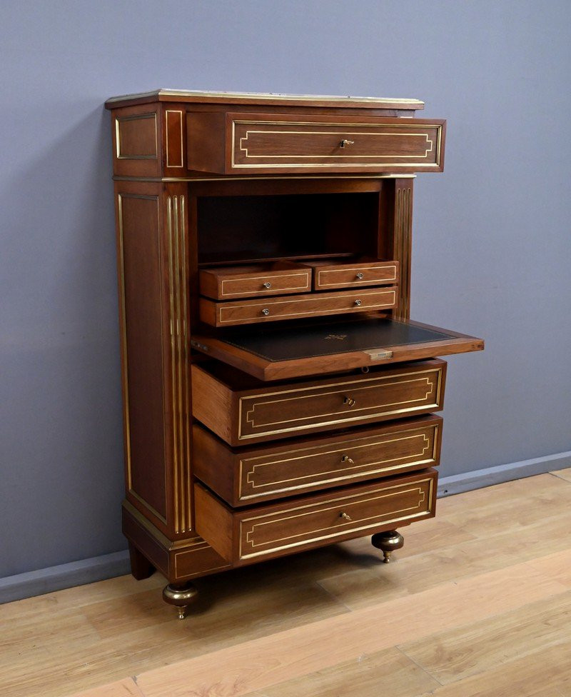Mahogany Secretary, Louis XVI Style, Napoleon III Period - 2nd Half 19th Century-photo-4