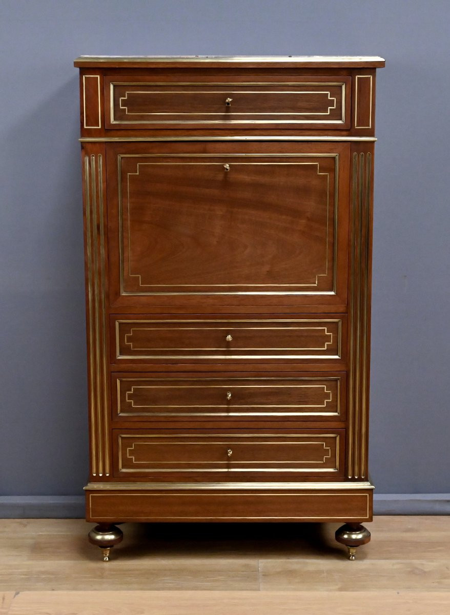 Mahogany Secretary, Louis XVI Style, Napoleon III Period - 2nd Half 19th Century-photo-2