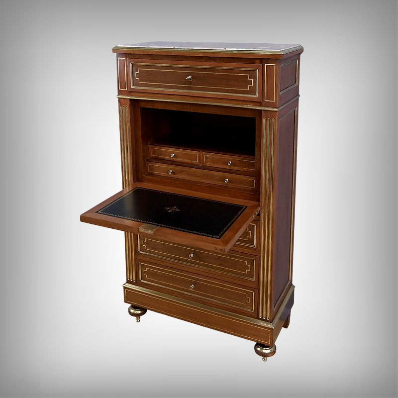 Mahogany Secretary, Louis XVI Style, Napoleon III Period - 2nd Half 19th Century
