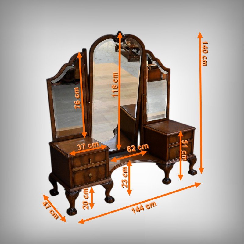 Walnut Dressing Table, Chippendale Style, England - 1930-photo-3