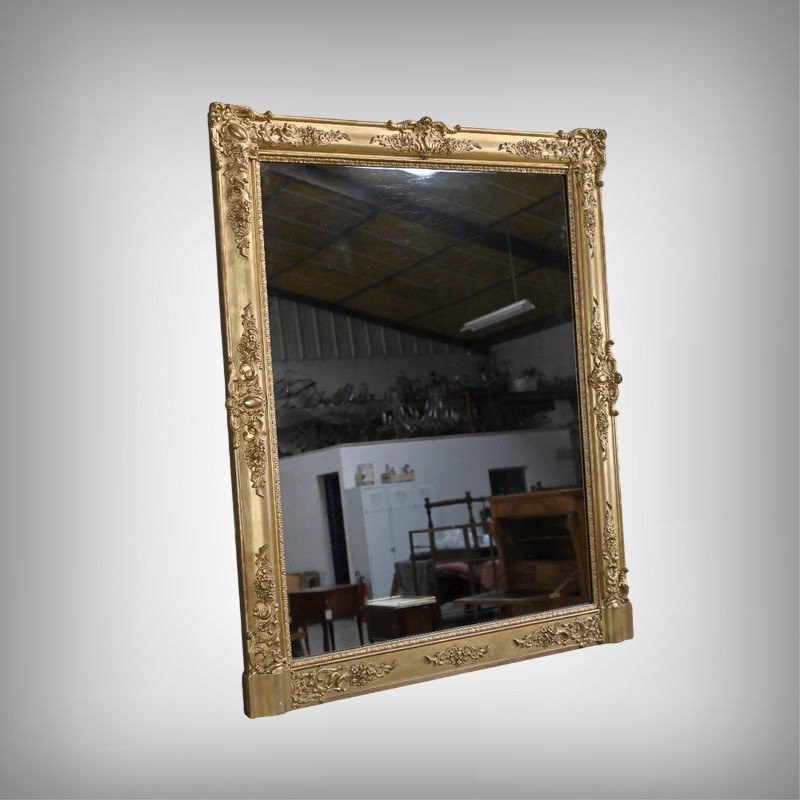 Large Gilded Wood Mirror, Restoration Style - Mid-19th Century-photo-2