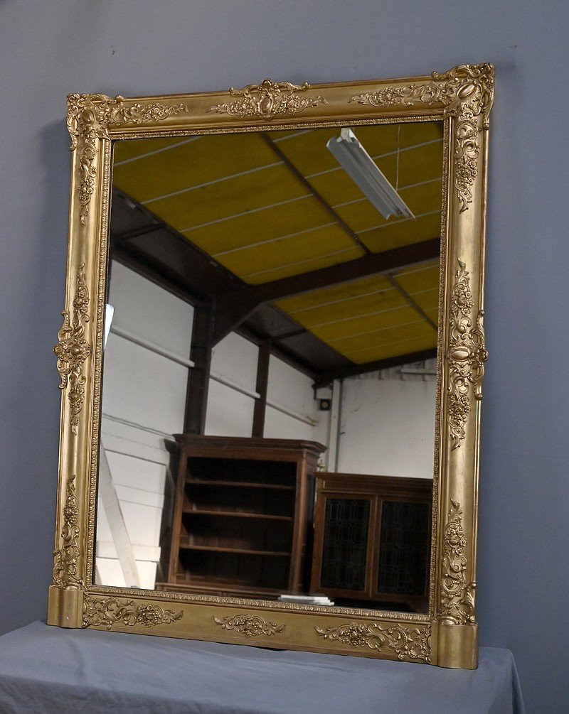 Large Gilded Wood Mirror, Restoration Style - Mid-19th Century-photo-3