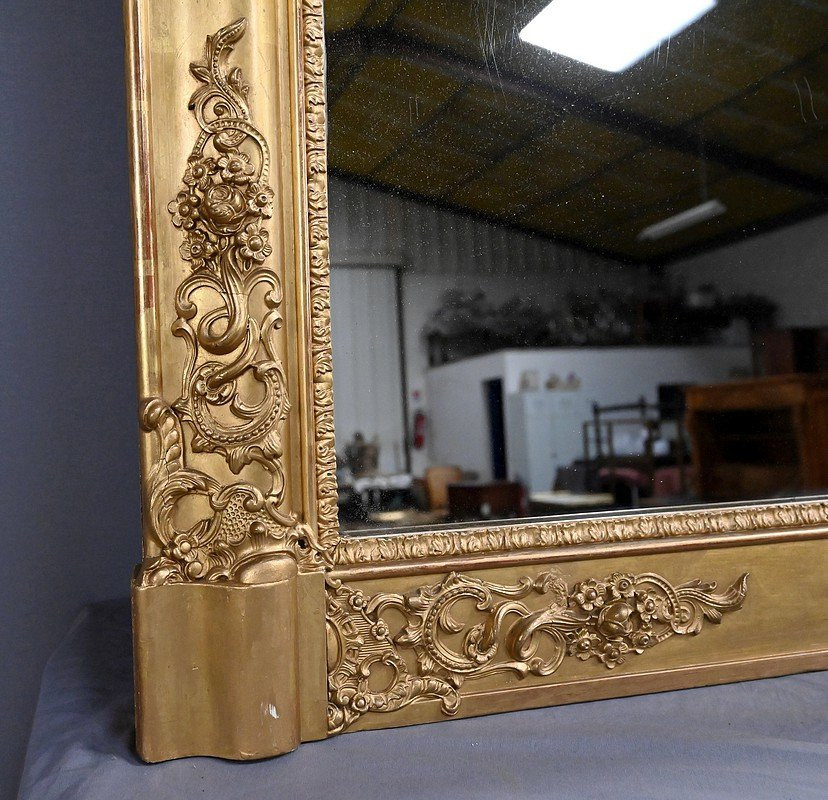 Large Gilded Wood Mirror, Restoration Style - Mid-19th Century-photo-6