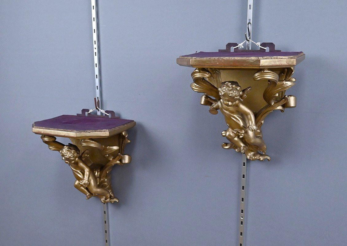 Pair Of Gilded Wood Brackets - Late 19th Century-photo-4