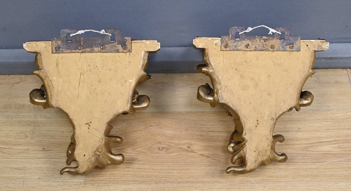 Pair Of Gilded Wood Brackets - Late 19th Century-photo-7