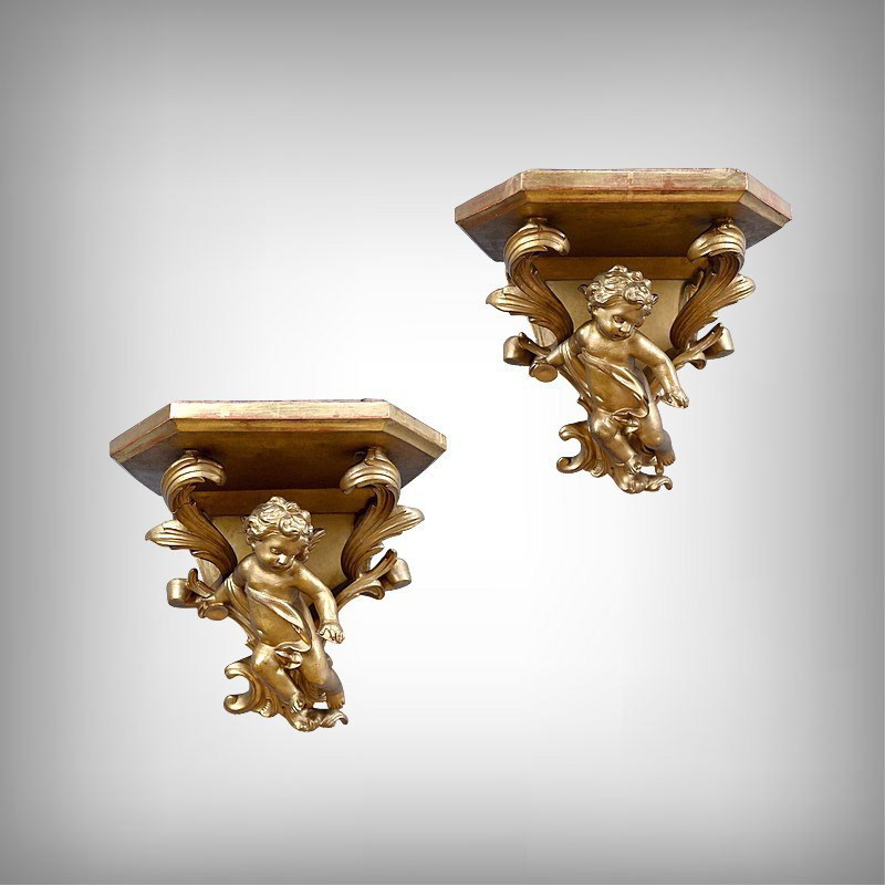Pair Of Gilded Wood Brackets - Late 19th Century