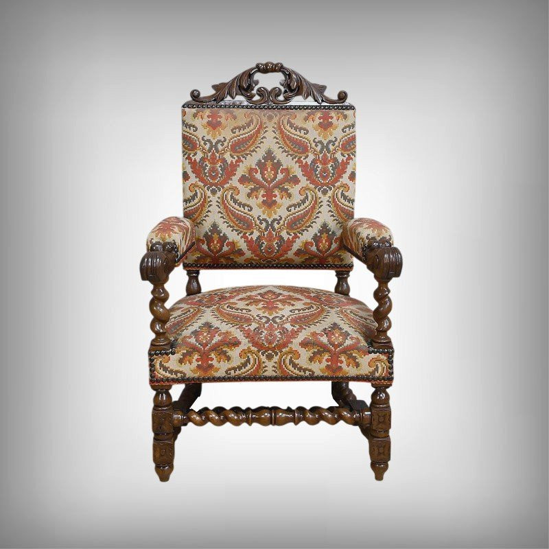 Oak Ceremonial Armchair, Louis XIII Style - Early 20th Century-photo-2
