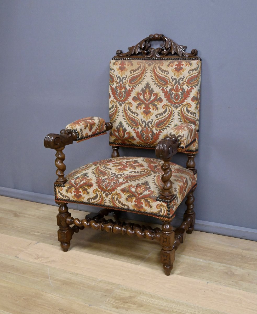 Oak Ceremonial Armchair, Louis XIII Style - Early 20th Century-photo-3