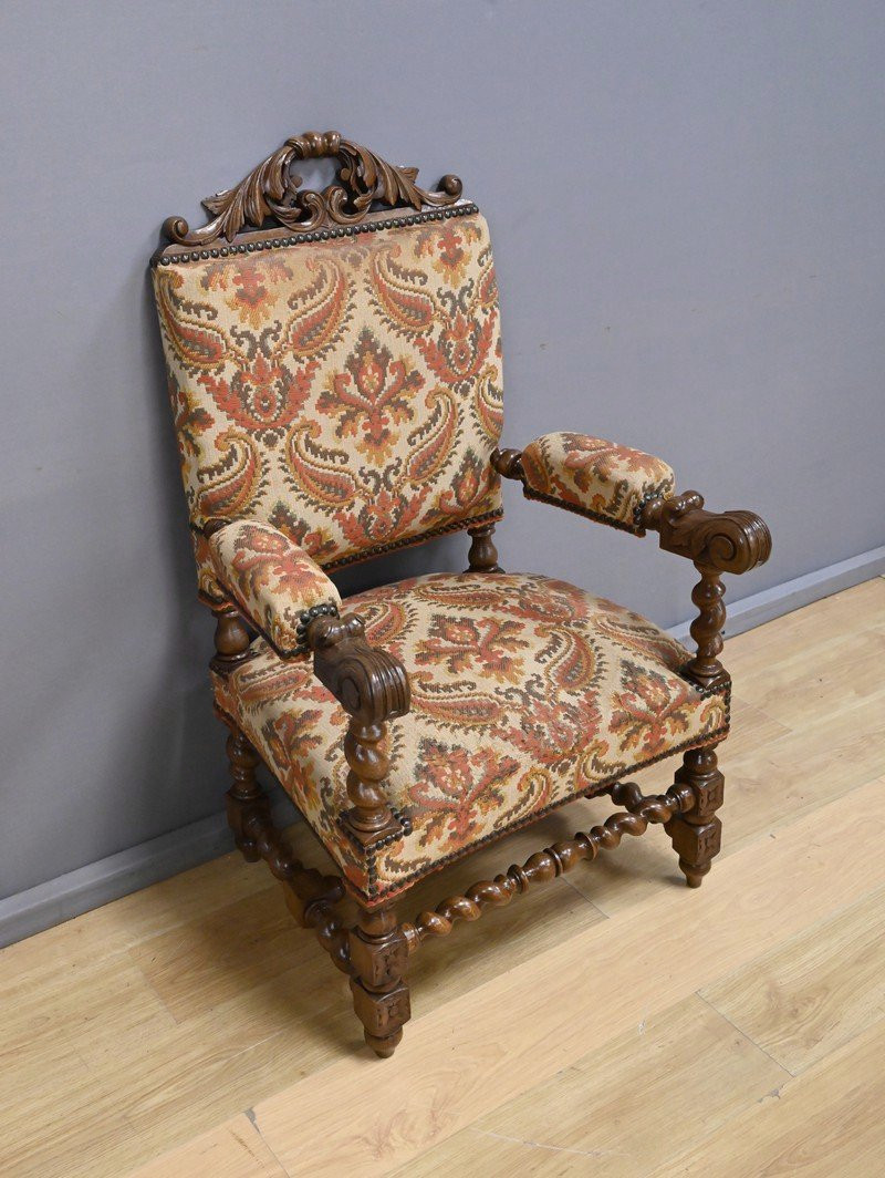 Oak Ceremonial Armchair, Louis XIII Style - Early 20th Century-photo-7