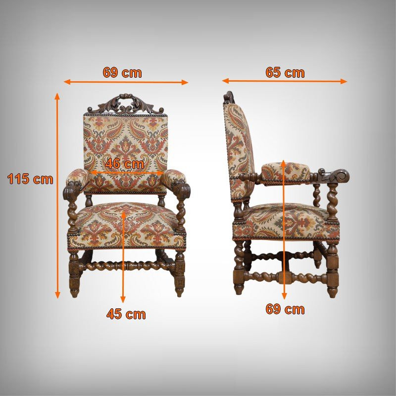 Oak Ceremonial Armchair, Louis XIII Style - Early 20th Century-photo-8