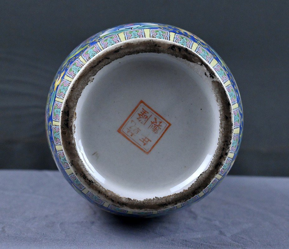 Vase en Porcelaine Polychrome, Dynastie Qing, Chine – Début XXe-photo-7