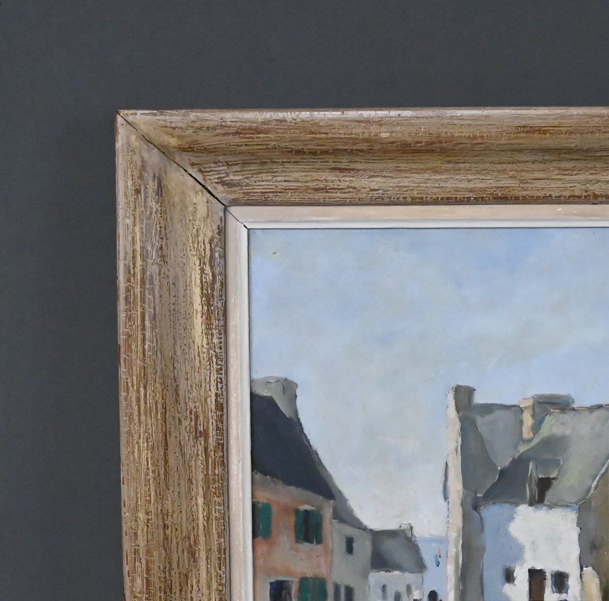 Tableau « Scène de Village », Huile sur Toile, signé H. Albert – 1re partie XXe-photo-8