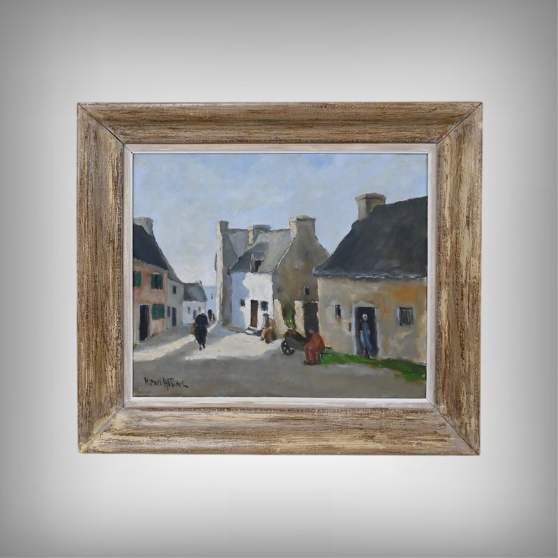 Tableau « Scène de Village », Huile sur Toile, signé H. Albert – 1re partie XXe