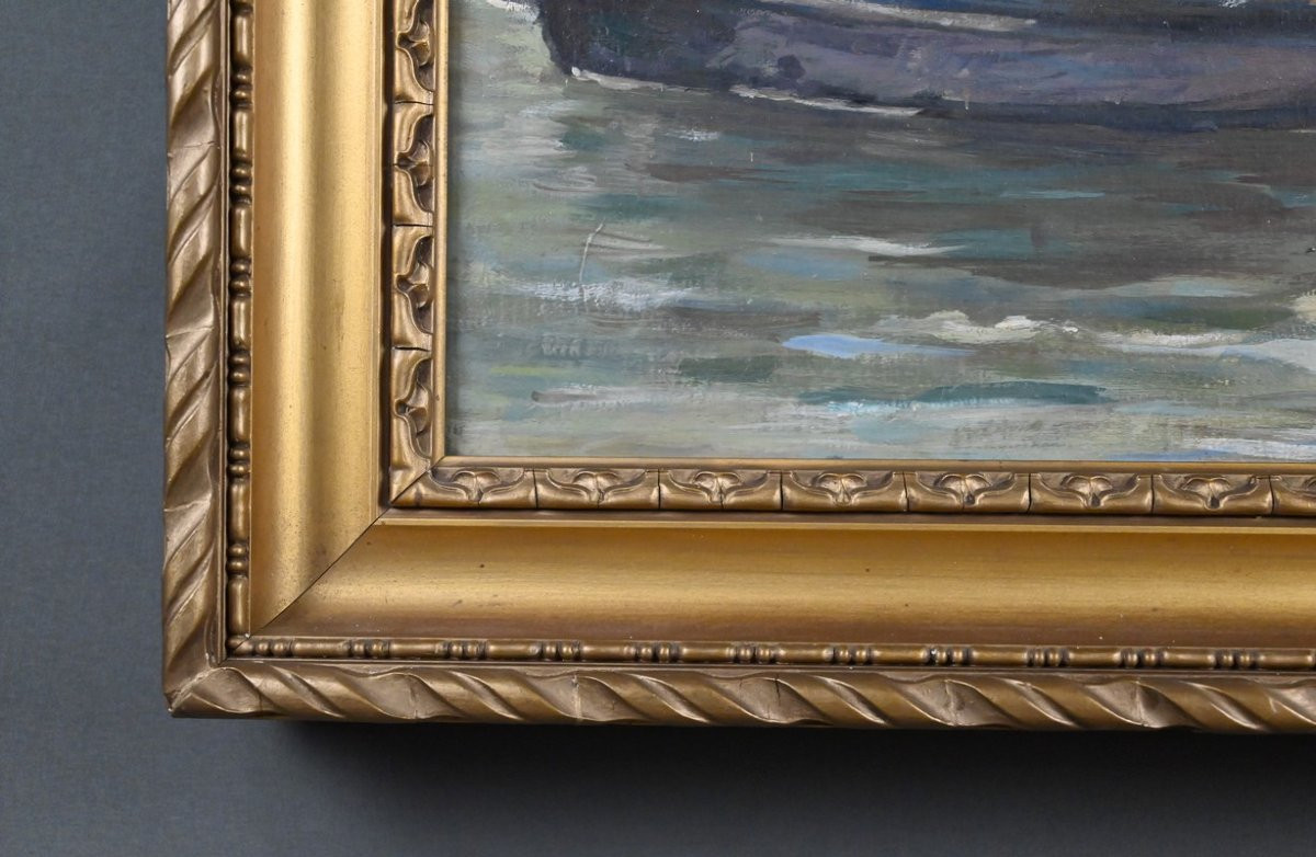 Tableau « Voiliers sur Mer Calme », Huile sur Toile, signé C. Bustad – 1928-photo-8