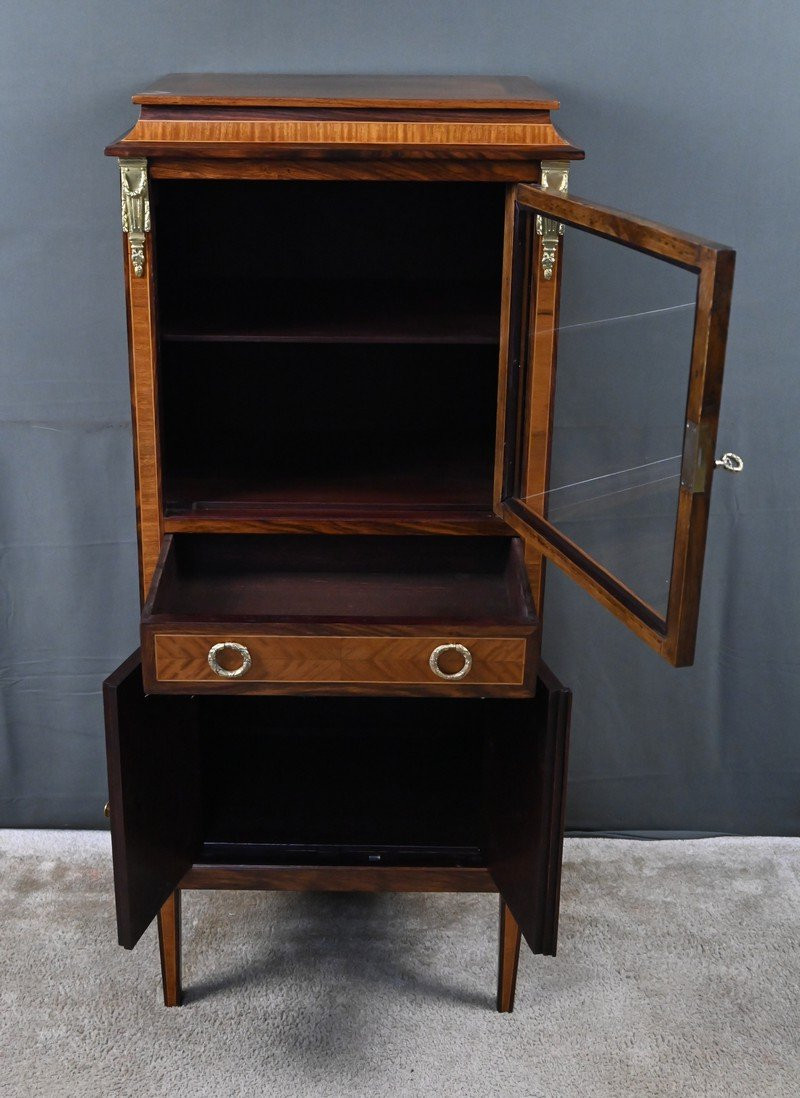 Rosewood And Rosewood Marquetry Display Case, Louis XVI Style - 1st Part 20th Century-photo-3