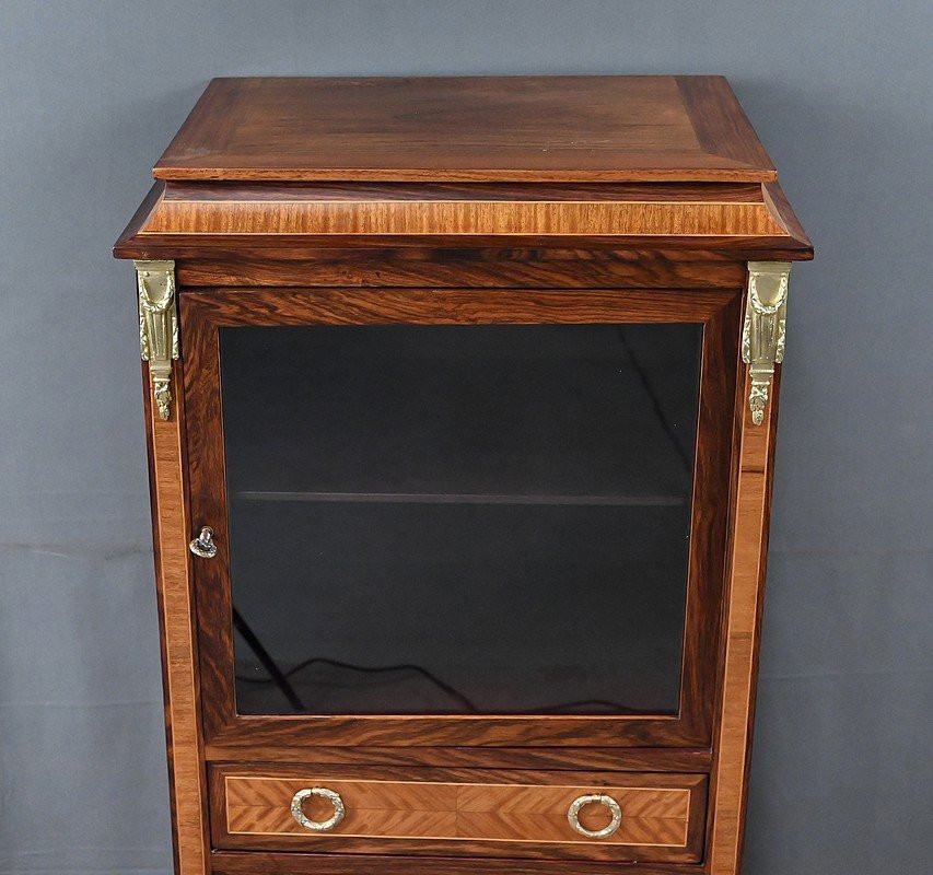 Rosewood And Rosewood Marquetry Display Case, Louis XVI Style - 1st Part 20th Century-photo-3